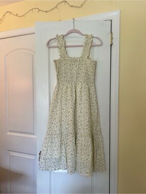 LUCY PARIS Floral Smocked Sundress in Cream and Green